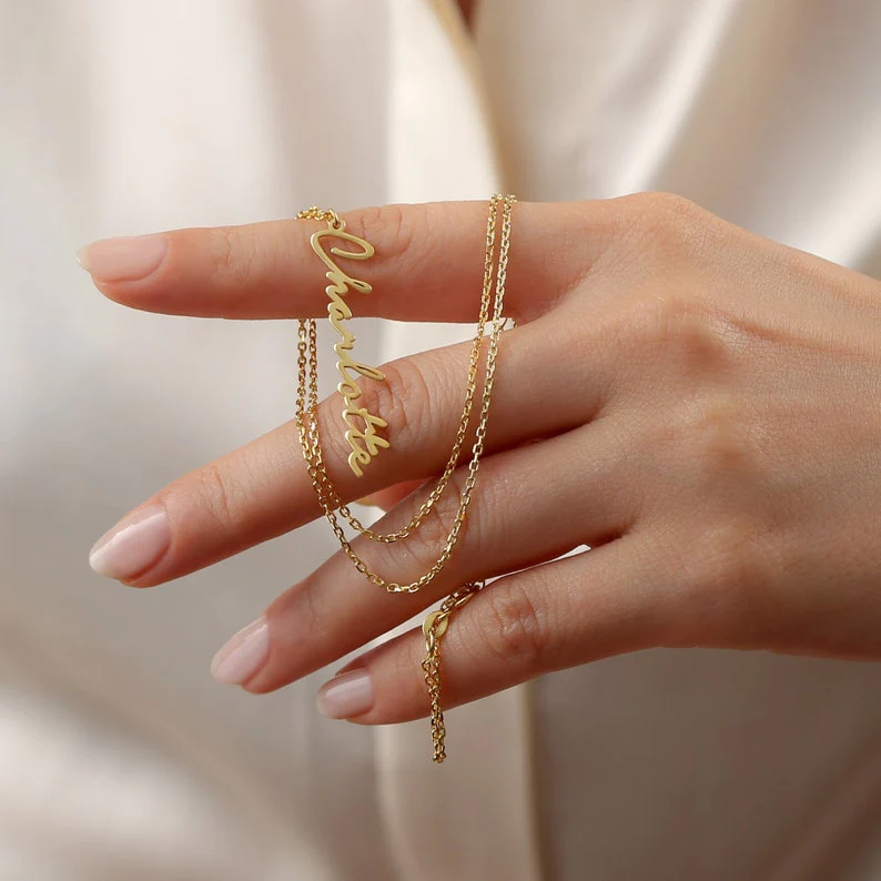 CUSTOM VERTICAL NAME NECKLACE - SOLID 14K | 18K GOLD